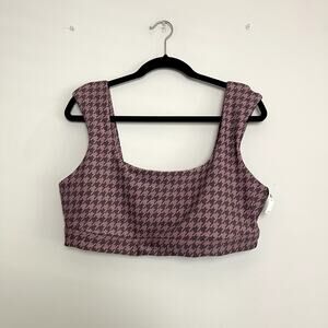 NWT Offline by Aerie Houndstooth Purple Square Neck Pullover Sports Bra Sz XXL